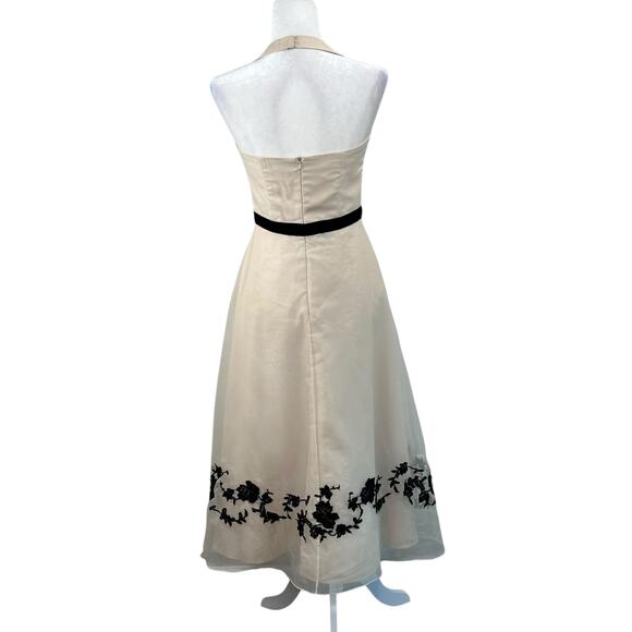 Davids Bridal Nude Black Floral Lace Halter Fit Flare Bridesmaid Midi Dress XS/6 - Picture 2 of 14